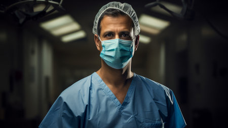 Late 30s surgeon compassionate under soft warm glowの素材