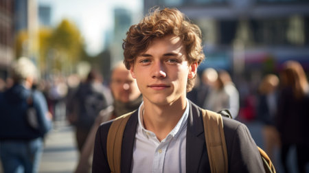 Determined young journalist city setting daylightの素材