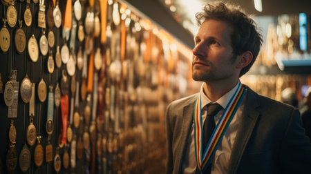 Detail-oriented reporter press badges awards warm lightの素材