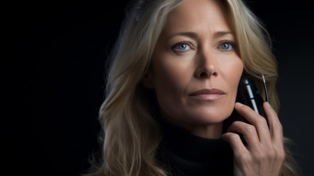 Journalist's contemplative interview recorder soft studio lightの素材