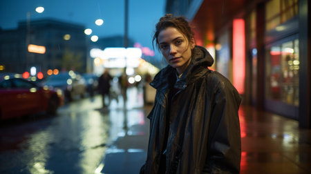 Resilient sociologist trench coat urban street blue-toned pavementの素材