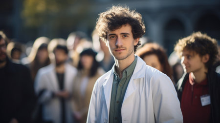 Sociologist early 20s lab coat diverse group background lightの素材