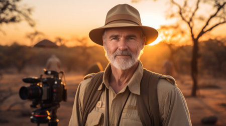 Seasoned sociologist safari hat global community golden sunsetの素材