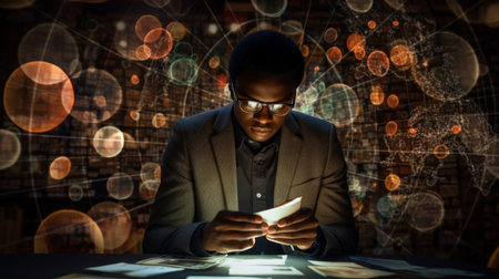 Sociological researcher examining data multicultural stats spot lightingの素材