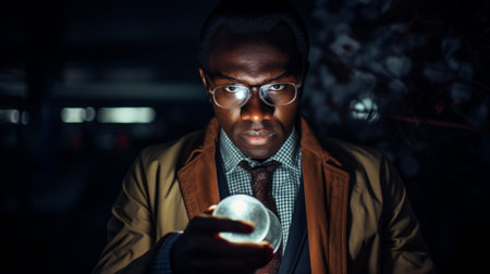 Sociological researcher examining data multicultural stats spot lightingの素材