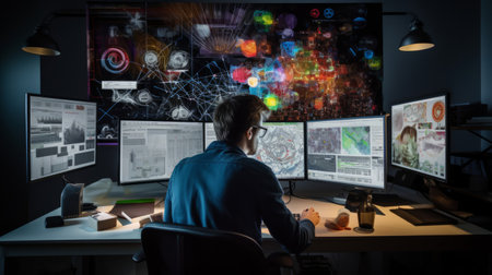 Portrait of editor in creative studio designing magazine spread colorful toolsの素材