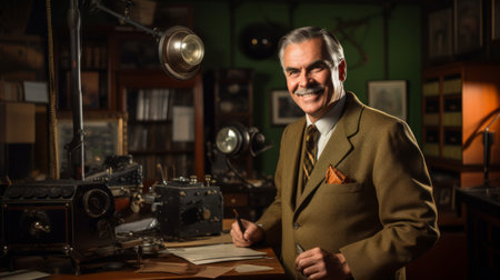 Broadcast from vintage studio retro equipment inviting lightの素材