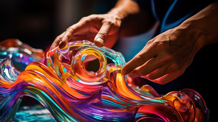 Detailed assembly of kinetic sculpture by sculptor dynamic colors highlightedの素材