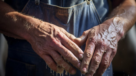 Dairy farmer milking cow highlighting symbiotic relationshipの素材