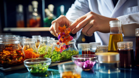 Detailed lab work food scientist with scientific equipmentの素材