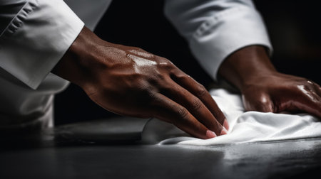 Laundry worker scrubs shirt stain focused task lightingの素材