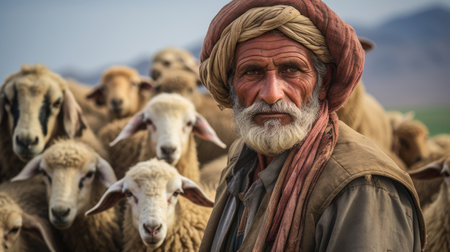 Shepherd's dedication at work sharp gaze tranquil pastoral sceneの素材