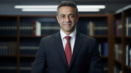 Dedicated lawyer's commitment to justice professional smile legal texts backgroundの素材