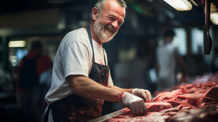 Butcher's trade passion determined expression maintained workspaceの素材