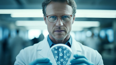 Biologist's specimen examination confident expression organized research hintの素材