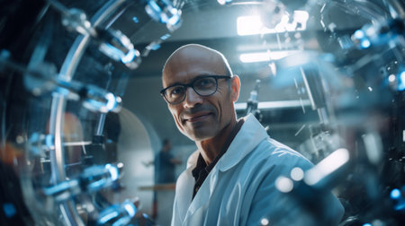 Passionate physicist unraveling universe mysteries sophisticated lab tools hintの素材