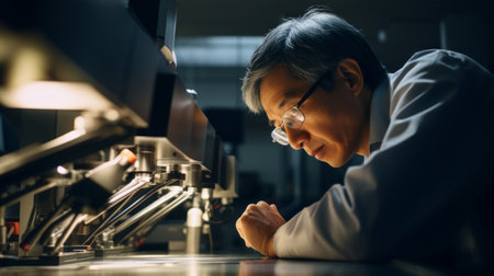 Physicist engrossed in work intellectual depth stimulating research hintの素材