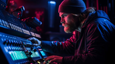 Engaging sound technician portrayal emphasis on role intense color focusの素材