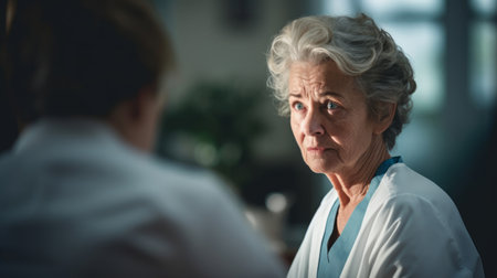 Experienced nurse wisdom in eyes comforting patient importance of experience highlightedの素材