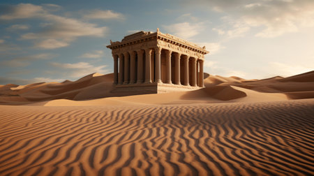 Desert encases Greek temple sand dunes weave patterns around ancient siteの素材