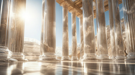 Sunlight refracts through crystalline Greek temple dazzling displayの素材