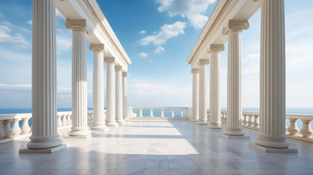 Doric colonnade illusion columns seemingly extending to infinityの素材