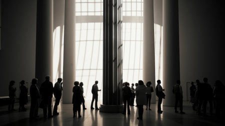 Doric column captivates as the centerpiece of a modern art exhibitionの素材