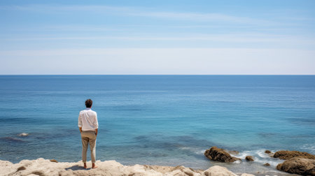 Against the sea philosophical thought merges with the infinite horizonの素材