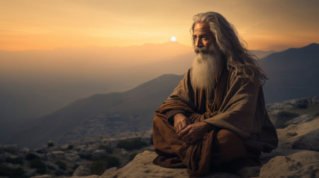 Atop a peak philosophical meditation merges with the vastness of existenceの素材