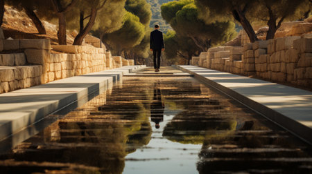 Philosophical reflection deepens on a labyrinth walk a metaphor for life's journeyの素材