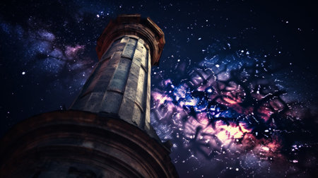 Doric column set against cosmic nebulae offers a celestial ambianceの素材