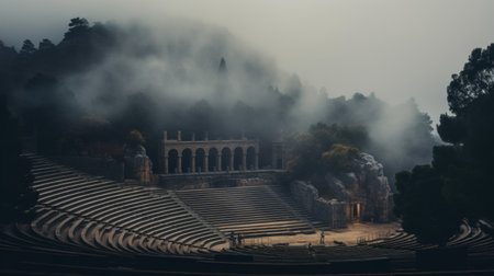 Serene mist adds otherworldly effect to Greek theater settingの素材