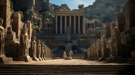 Sentient stone statues partake in epic play at ancient Greek theaterの素材