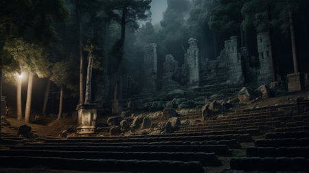 Greek theater near mystical forest supernatural audience attendsの素材
