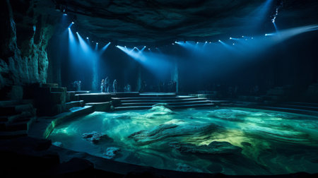 Bioluminescent sea theater actors interact with glowing marine lifeの素材