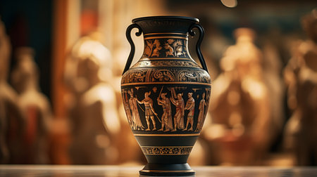 Ancient Greek city architecture detailed on grand amphoraの素材