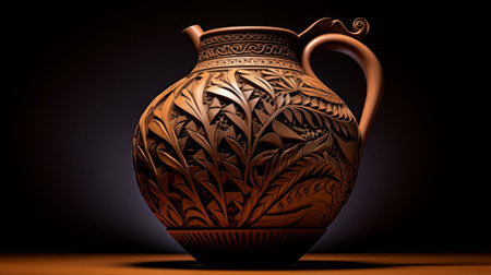 Intricate natural world patterns with Mediterranean flora and fauna on amphoraの素材