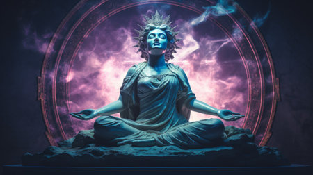 Mystical oracle statue meditative surrounded by mystic energy aurasの素材