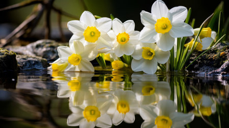 Narcissus captivated by his own reflection.の素材