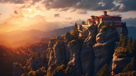 sacred mountain sanctuary where Greek gods convene mortals awestruckの素材