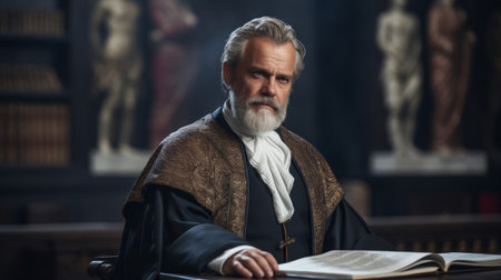 Courtroom scene with Roman magistrate adjudicatingの素材