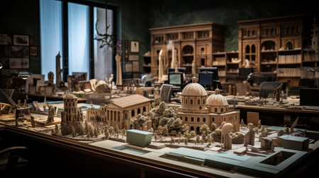 Roman architect's office displays architectural models and designs for public buildingsの素材
