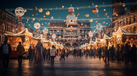 Roman market square decorated with decorations during festivalの素材