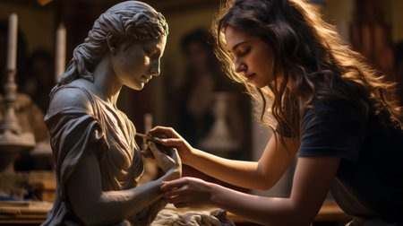 Roman sculptor crafting exquisite goddess statueの素材