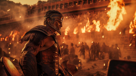 Breathtaking spectacle: Gladiator battles in flamesの素材