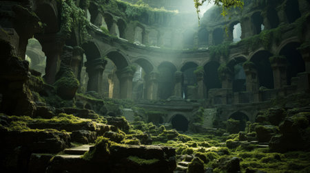 Roman coliseum becomes enchanted forestの素材