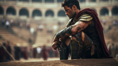 Gladiator thinks a heartfelt letter before his battle in the coliseumの素材