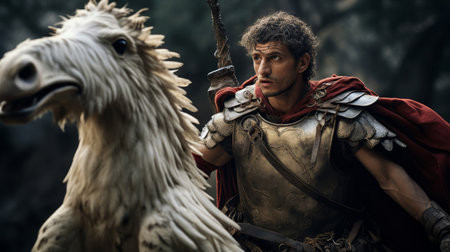 Roman Legionnaire encounters mythical creature in remote expeditionの素材