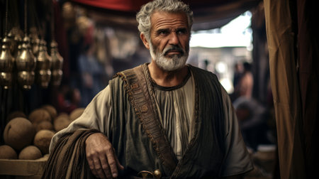 Roman merchant presents exotic wares in marketの素材