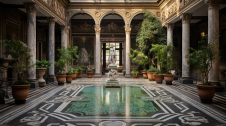 Roman domus showcasing intricate frescoes and mosaic floorsの素材